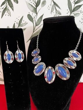Terra Color - Blue Necklace Earring Set Classic Elegant Silver-colored NWT